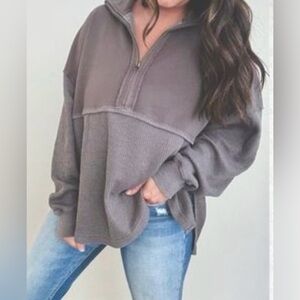 Club Social Waffle Knit Quarter Zip Pullover